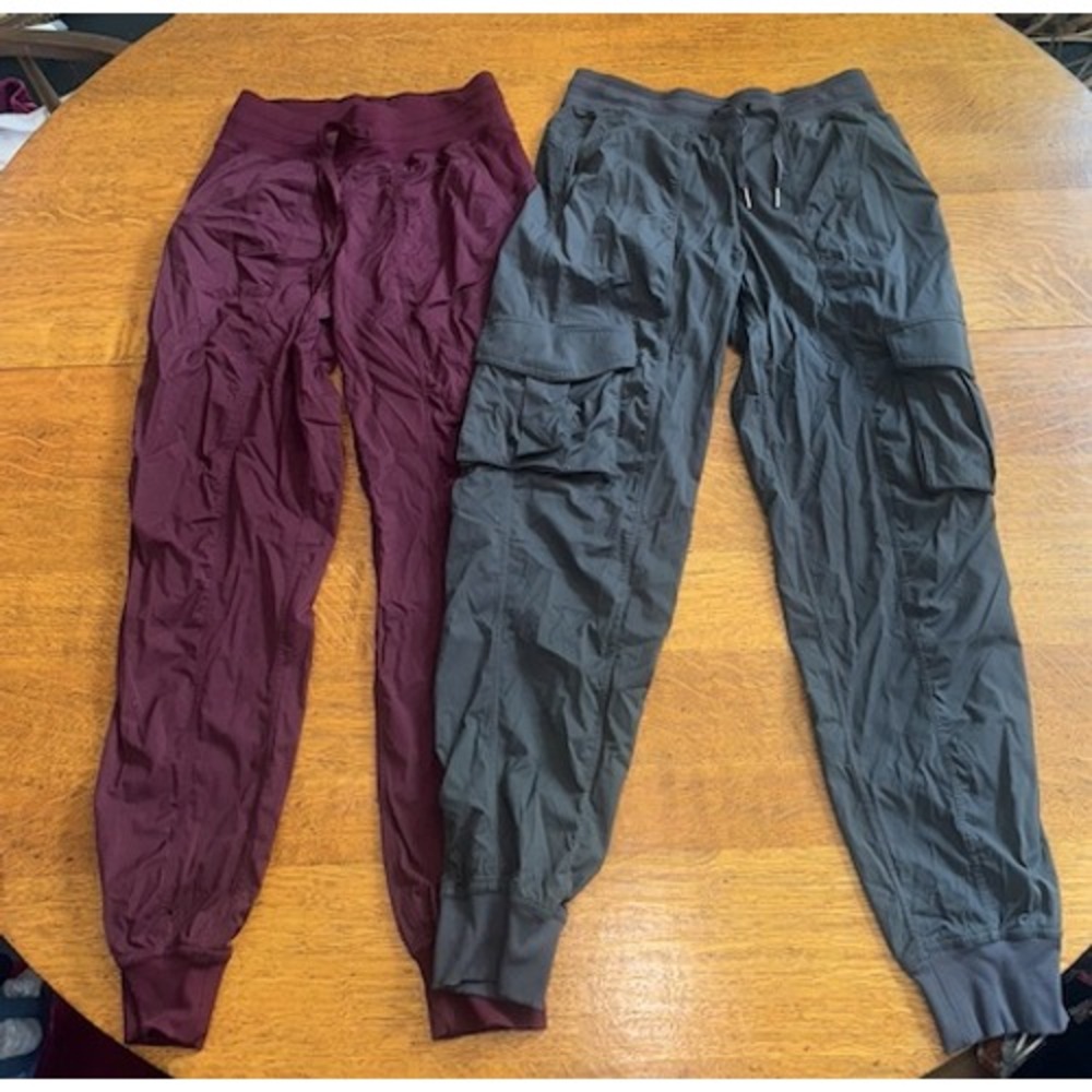 Lululemon Lot of 2 Womens Cargo Joggers Athletic Pants Burgundy & Charcoal Grey